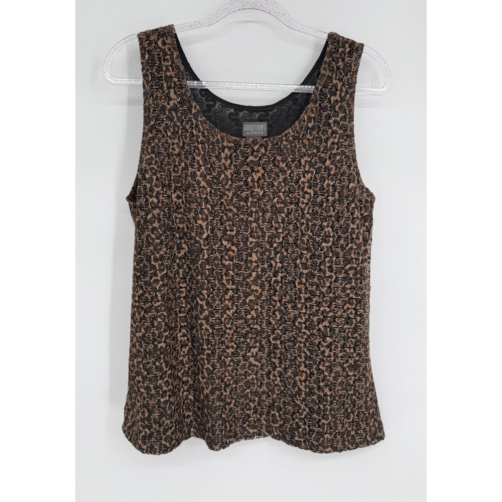 Additions by Chicos Womens Leopard Print Lace Tank Top Brown Black Sz 2/L